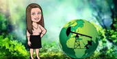 Bitmoji with a globe and text.